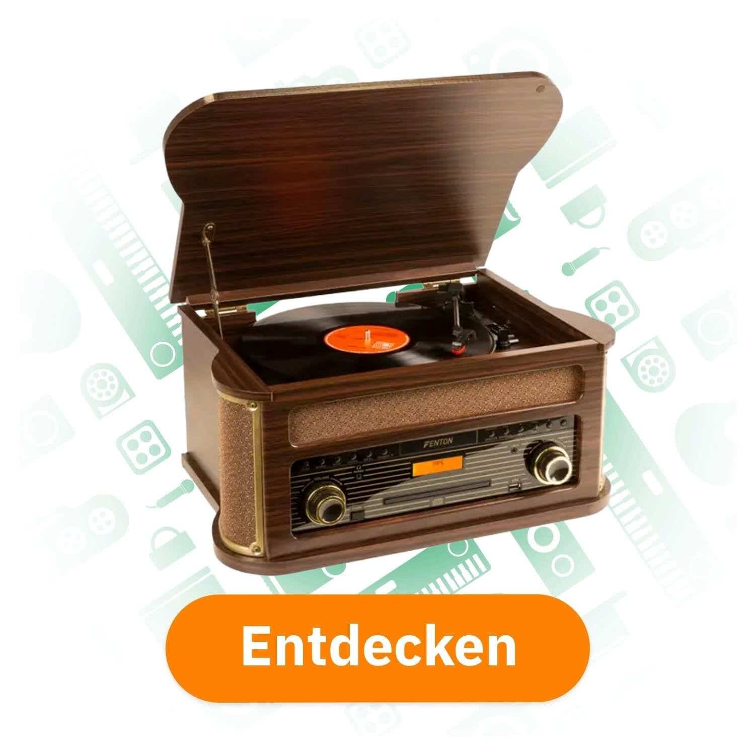 Fenton Memphis Plattenspieler - Bluetooth, DAB & FM, CD, Kassette und MP3-Player - Dunkelbraun