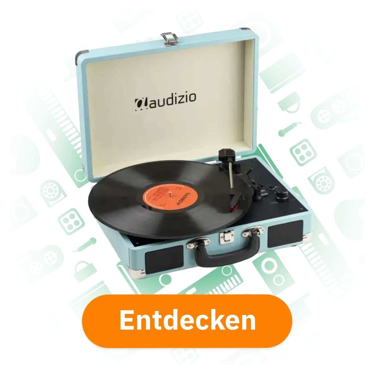 Audizio RP116BL Retro Schallplattenspieler mit Bluetooth in/out - Plattenspieler im Koffer - Blau