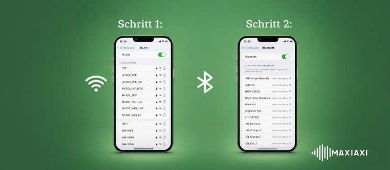 Vorbereitung für Spotify Jam – Schritt 1 WLAN aktivieren, Schritt 2 Bluetooth einschalten auf dem Smartphone.