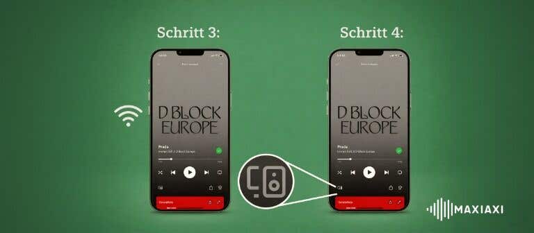 Spotify Jam Verbindung zwischen zwei Smartphones – gemeinsames Musikhören über WLAN mit synchroner Wiedergabe.”