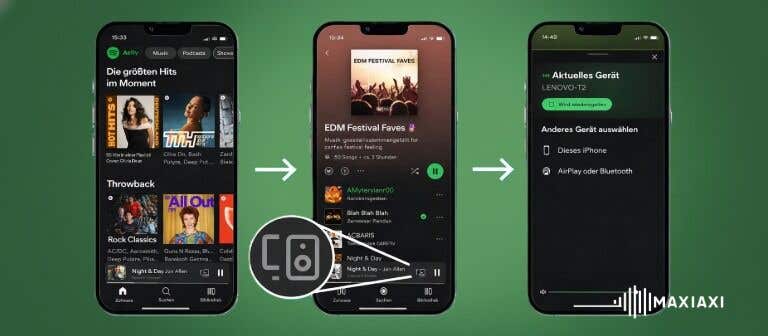 Spotify Connect erklärt – Musik wird von der Spotify-App auf ein anderes Wiedergabegerät übertragen und dort gesteuert.